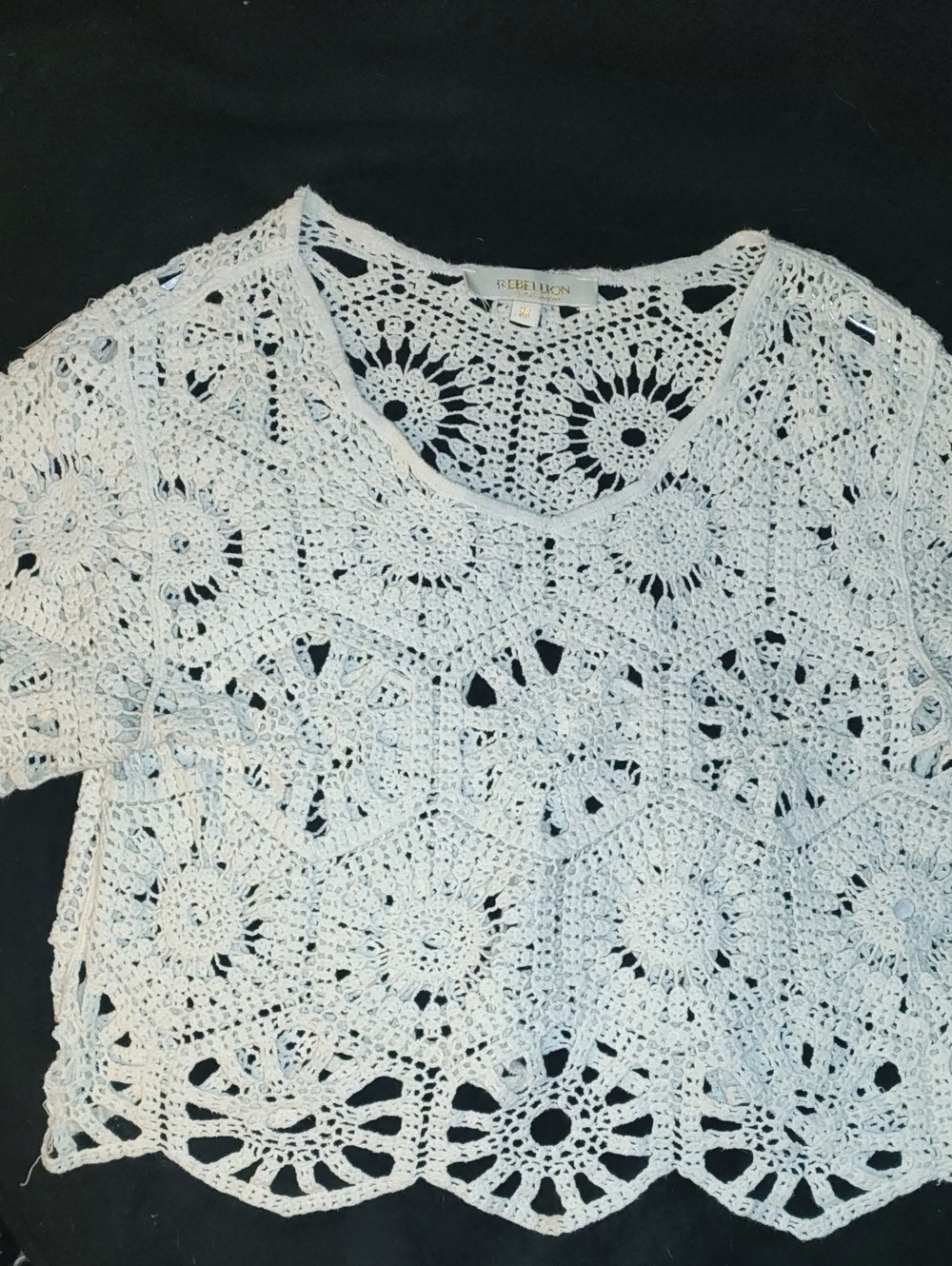 Rebellion White Crochet V-Neck Short Sleeve Tunic